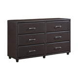 ZUN Contemporary Design Bedroom 1pc Dresser of 6 Drawers Faux Leather Upholstery, Dark Brown Furniture B011P183622