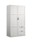 ZUN Aubree 40" White Wardrobe Cabinet Armoire with 2 Drawers and Hanging Rod B061133844