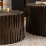 ZUN Vintage Fashion Style Cylindrical Nesting Coffee Table Set with Vertical Textured Embossed Design W757P195739