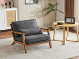 Mid-Century Oak Accent Chair - Linen-Cotton Dark Gray Upholstered Single Lounge Chair, Indoor 18928808