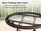 Outdoor Side, Round Rattan Patio Side, Small Foldable Wicker with Tempered Glass 95990667