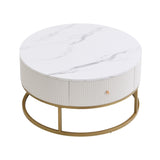 31.5 Inch Modern Round Coffee Table with Drawers, Faux MarbleTable with Storage, Coffee Table for W821P281502