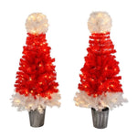 ZUN Lighted Santa Hat Style Tree Set of 2, 4ft Artificial Tree with Warm White Lights, N710P181810J