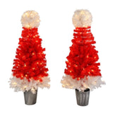 ZUN Lighted Santa Hat Style Tree Set of 2, 4ft Artificial Tree with Warm White Lights, N710P181810J