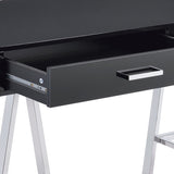 ZUN Black High Gloss and Chrome Writing Desk with USB Port B062P209204