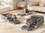 XXL Enclosed Stainless Steel Cat Litter Box, Flip Lid HighSided Pan with Step, Metal Scoop & 2 T3971P611941
