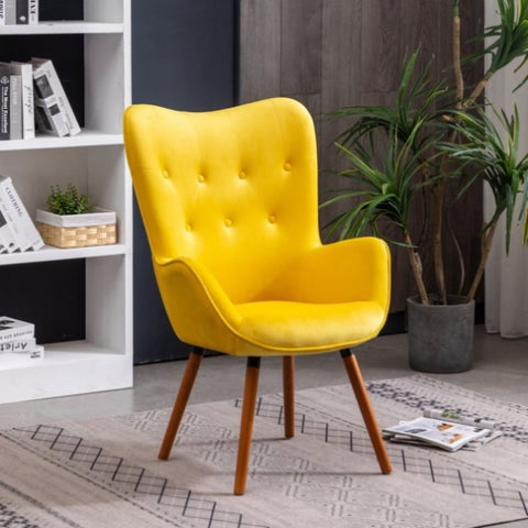ZUN Doarnin Contemporary Silky Velvet Tufted Button Back Accent Chair, Yellow T2574P164271
