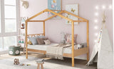 ZUN Twin Size Wood House Bed with Storage Space, Natural 68392034