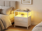 Modern Nightstand with Charging Station & App-Controlled LED Lights, Bed Side Table with 2 Drawers, 18941839
