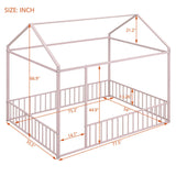 Full Size Metal Bed House Bed Frame with Fence, for Kids, Teens, Girls, Boys,Pink MF304787AAH