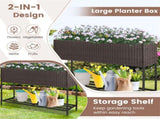 Brown PE Rattan Elevated Planter with Lower Shelf, 101.630.4871.12cm Raised Garden Bed with 77042175