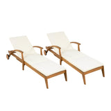 CHAISE LOUNGE WITH WHEEL - ACACIA WOOD RECLINER FOR PATIO/GARDEN, WITH 2INCH WHITE CUSHION, N770P261514T