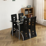 ZUN 5 Pieces Dining Table Set for 4, Kitchen Room Tempered Glass Dining Table, 4 Chairs, Black,Table 62391719