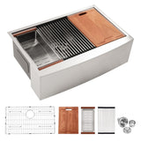 ZUN 33x22x10"Farmhouse Apron Single Bowl Stainless Steel Kitchen Sink with Workstation W2898P228900