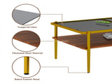 Modern Coffee Table, Tempered Glass Tabletop, Rectangle Coffee Table with Sturdy MDF Base and Golden 95828385