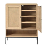 ZUN Rattan Shoe Cabinet with Adjustable Shelves, 5 Tier Shoe Storage Cabinet with Doors & Bottom Cubby, W420P207364