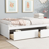 Twin Size Bed with 2 Drawers, Solid Rubber Wood Bed,White W504P313037