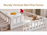 Full-Size Wooden Children's Bed with Gate and Bed Slats Painted Pine Fence-Style Bed 32453107