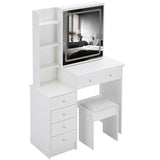 37" Middle Size Left Bedside Cabinet Vanity Table Cushioned Stool Dresser Set, 2 AC2 USB Socket, W936P224319