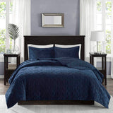 3 Piece Velvet Quilt Set Navy King/Cal King B03597472