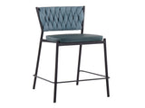 Contemporary Counter Stool in Black Metal, Green Faux Leather, and Sea Green Fabric - Set of 2 B202P221683