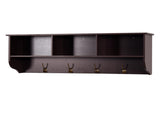 Espresso Entryway Wall Mounted Coat Rack with 4 Dual Hooks Living Room Wooden Storage Shelf 46699279