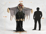 7.3 FT Halloween Animatronic Scarecrow Prop, Sound Activated with Glowing Eyes & Shaking Head, 11232524