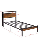 Twin Size Metal Platform Bed Frame with Wooden Headboard and Footboard with USB LINER, No Box Spring W2297P222789