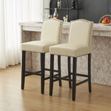 Barstools Set of 2, Counter Height Upholstered Bar Stools for Kitchen Island, Beige Rubberwood Legs N779P254675P