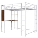 ZUN Full Size Metal Loft Bed with 2 Shelves and one Desk ,White 88167022