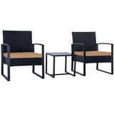 3 Piece Outdoor PE Wicker Furniture Set, Patio Black Rattan Sectional Sofa Couch with Washable 95617851