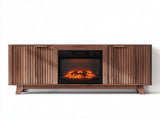 Walnut Cabinet with Gold Handles, 147.32*34.5*81.3cm, Embossed MDF with Melamine Foil, Double Grille 49806812