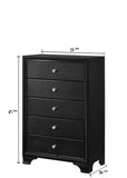 1pc Modern Glam Style Black Finish Glam Five Drawer Chest Pattern Wooden Bedroom Furniture B011P216718