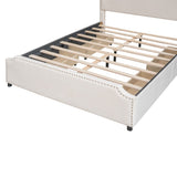 ZUN Upholstered Platform Bed with Stud Trim Headboard and Footboard and 4 Drawers No Box Spring Needed, 87798701