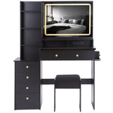 41" Large Size Left Bedside Cabinet Vanity TableCushioned Stool Dresser Set, 2 AC2 USB Power W936P230831