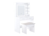 Small Makeup Vanity Desk with Mirror & Adjustable LED Lights,Built-in Power Outlet & Hidden Storage, W2699P296515