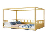 Full Size Canopy Bed Frame with Guardrails for Kids,Floor Bed Full with Four Poster Design,Kids W1858P252841