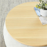 Round Storage Ottoman, 2 in 1 Function, Work as End table and Ottoman,with small seat,Light W487P165699
