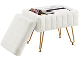 Square Ottoman with Storage, Makeup Cute Soft Small Footstool, Modern Style Faux Fur Seat with 4 46182187