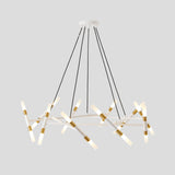 White & Golden Modern Chandelier Light Fixture, Branch Design with Frosted Tubes, Black Cords, W1340P233170