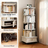 5 Tier Rotating Bookshelf, 360&deg Display Round Spinning Bookshelf with Wheels and Drawer, W3204P309488