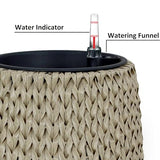 ZUN 14.6" Self-watering Wicker Planter - Garden Decoration Pot - Beige - Round B046P144663