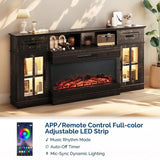 70-inch Black Gold Oak Electric Fireplace TV Stand - 2 Lattice Glass Doors, 2 Drawers & Shelf, 87298241