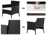 2pcs Arm Chairs 1pc Love Seat & Tempered Glass Coffee Table Rattan Sofa Set Black 42624106