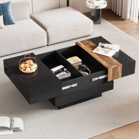 ZUN ON-TREND 31.4'' x 31.4'' Square Coffee Table with Sliding Tabletop, High Gloss Center Table with N721P180696B