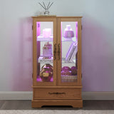 Lighted Glass Curio Display Cabinet with Adjustable Shelves - 2 Doors, 1 Drawer, LEDs, Elegant W1758P290020