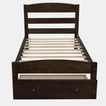 ZUN Platform Twin Bed Frame with Storage Drawer and Wood Slat Support No Box Spring Needed, Espresso 54584537
