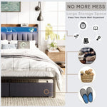 ZUN Queen Bed Frames with Storage Headboard and Drawers, LED Platform Bed Frame Queen Size, LED W1356133930