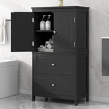 ZUN Bathroom Storage Cabinet, Cabinet with Two Doors and Drawers, Adjustable Shelf, MDF Board, Black N725P188460B