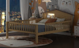 Full Size Wood Platform Bed with House-shaped Headboard, LED and Built-in Storage, Natural N709P184430M